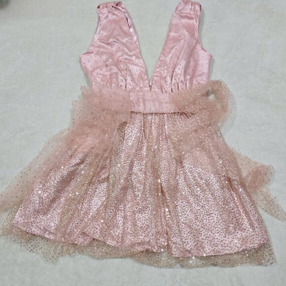 Sugar Thrillz ✦ Pink Sparkle Dress ✦ 3-Way Wear Deep V Sleeveless Sz L NWT - Picture 12 of 16